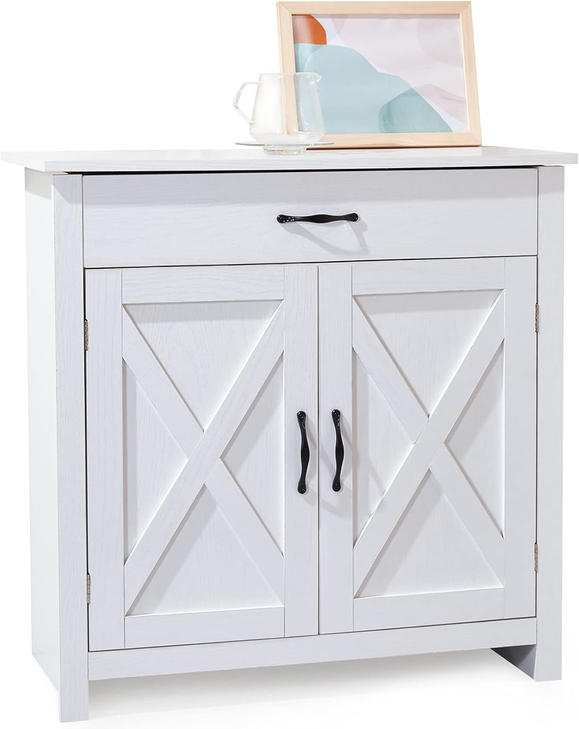 White Industrial Floor Storage Cabinet with Drawer, Double Doors and 3-Tier Adjustable Shelves M923061