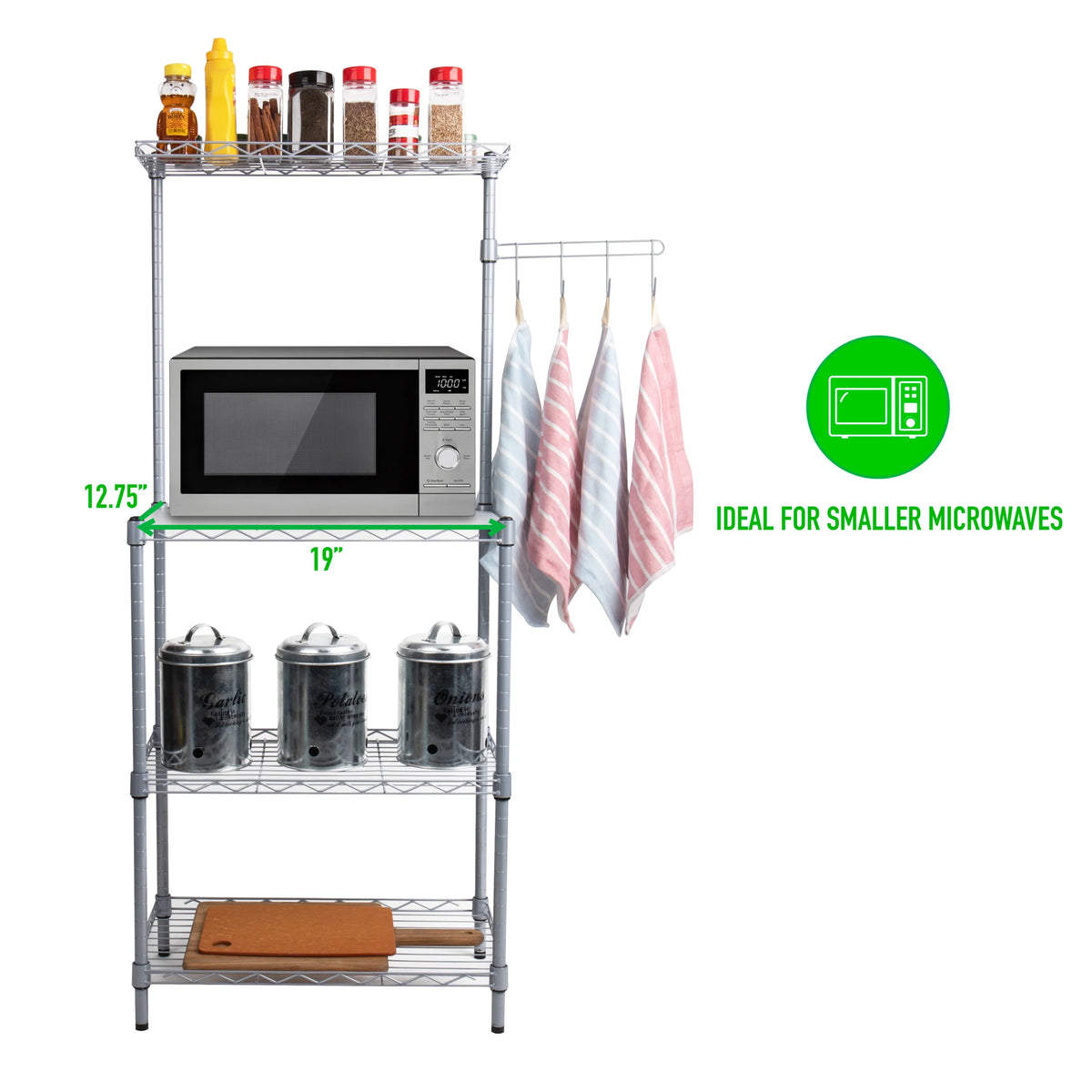3-Tier Metal Utility Shelf and Microwave Stand with Hooks B4558