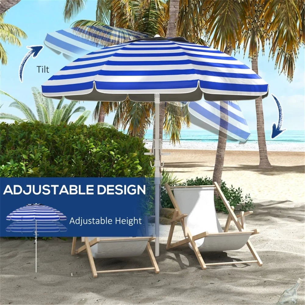 Striped Outdoor Beach Umbrella Parasol E884948