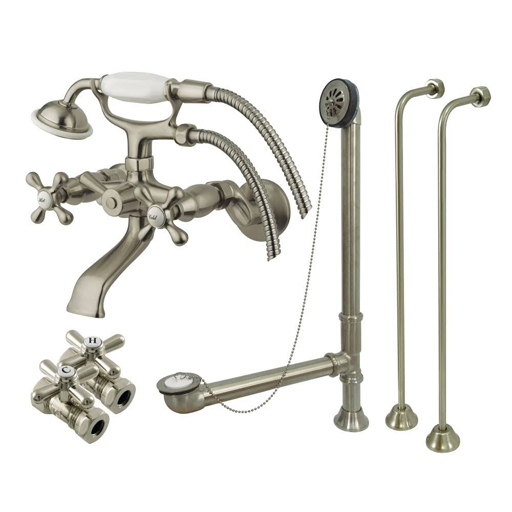 Vintage Wall Mount Clawfoot Faucet Package Brushed Nickel G557