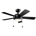 42 inch Ceiling Fan with Light Kit Satin Black Finish with Black/Silver Blade Finish with Etched Cased Opal Glass F706