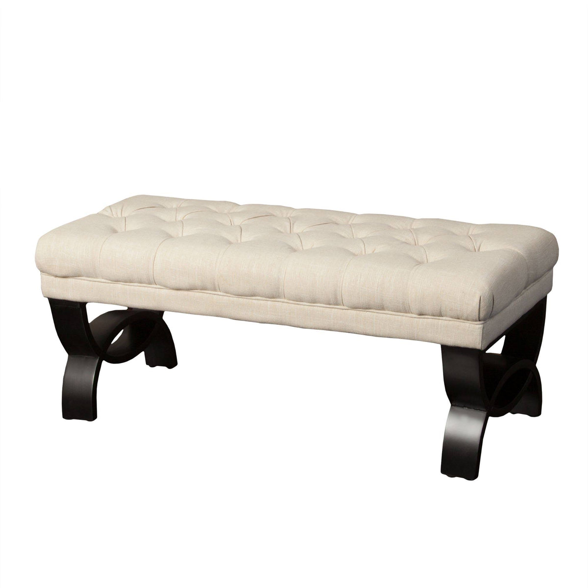 Beige and Brown Plush Tufted Rectangular Ottoman Bench H929787