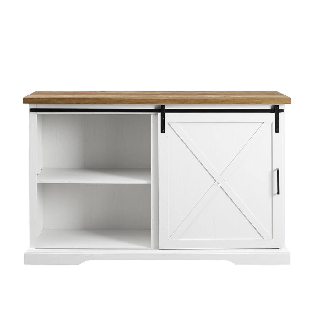 Reclaimed Barnwood and Brushed White Wood Sideboard with Sliding Barn Door Z90959
