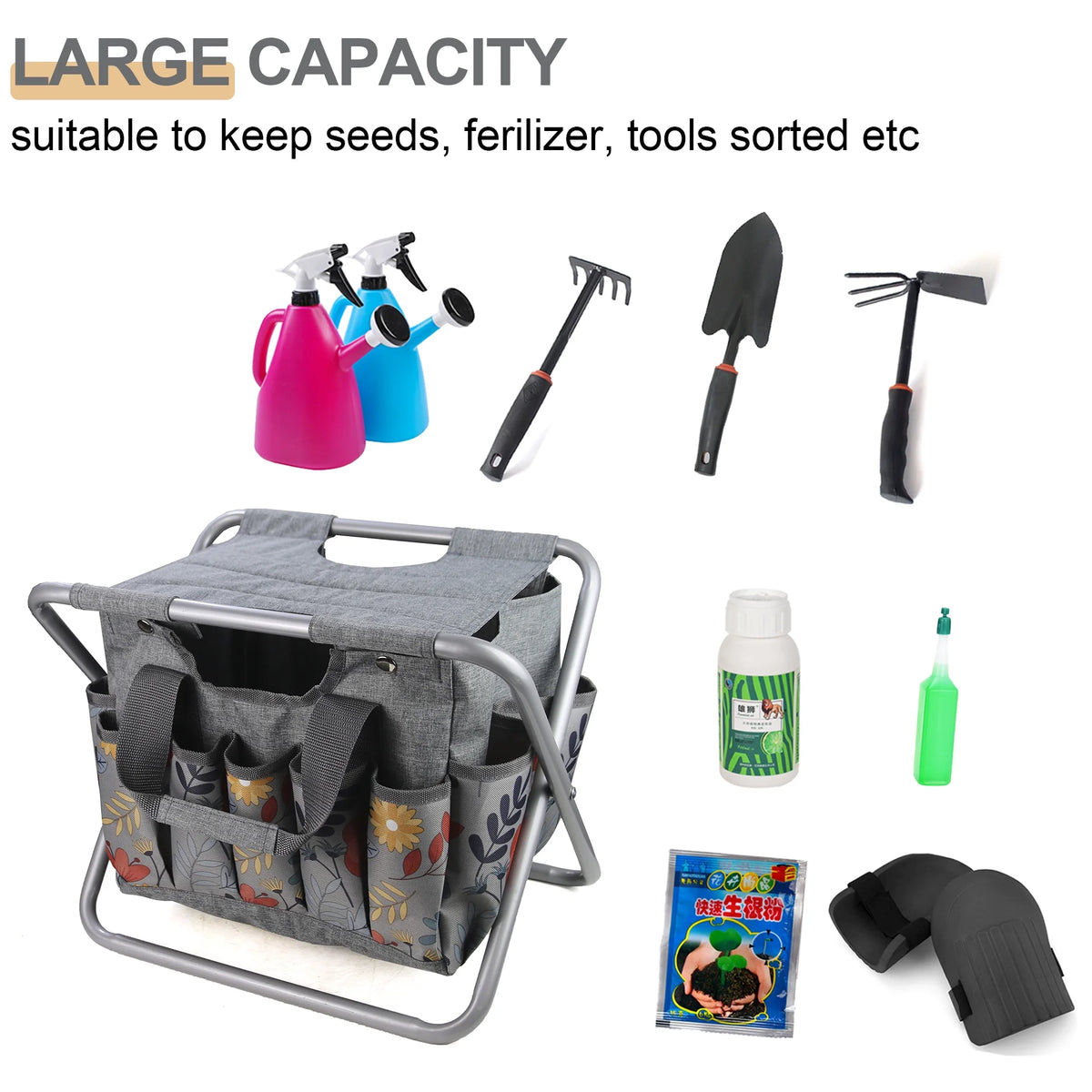 Folding Gardening Stool with Detachable Storage Tote Bag U5471