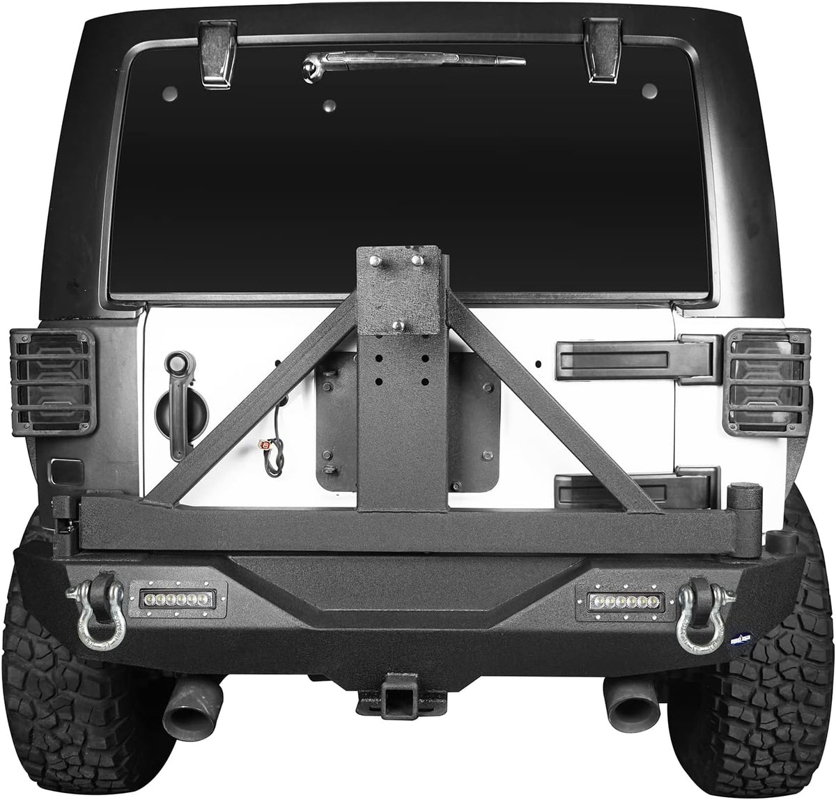 Front & Rear Bumpers Combo with Winch Plate & Spare Tire Carrier & LED Lights & D Rings H51820