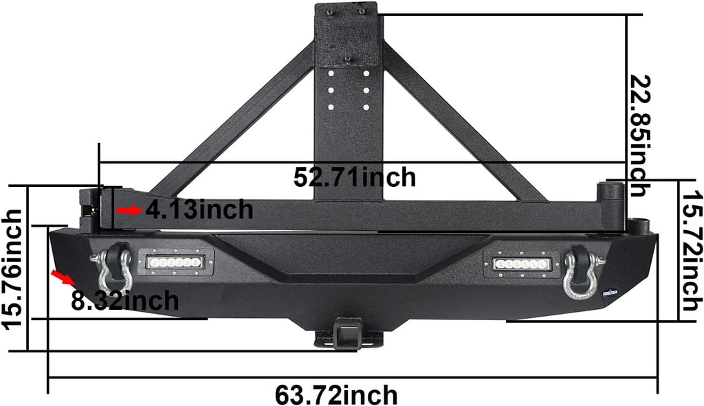 Front & Rear Bumpers Combo with Winch Plate & Spare Tire Carrier & LED Lights & D Rings H51820