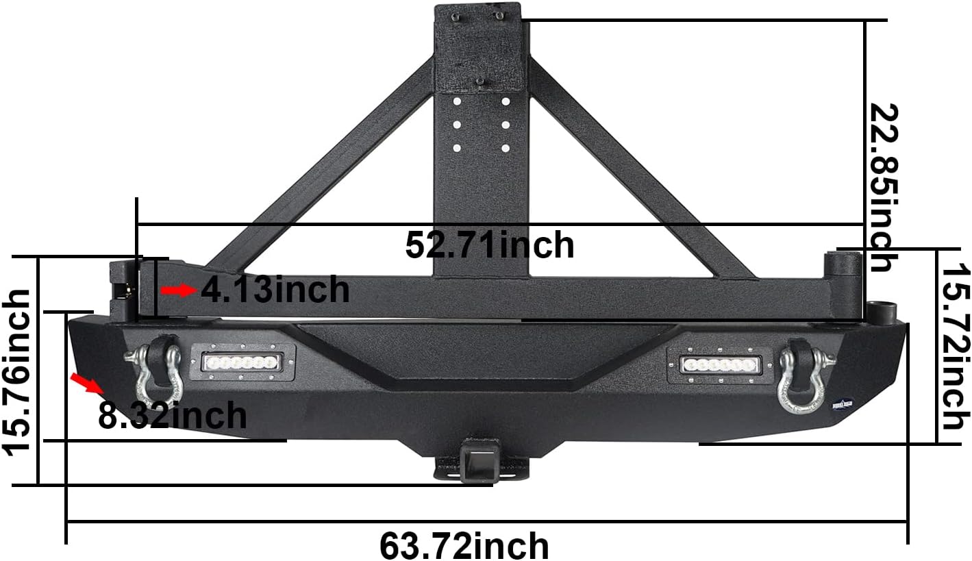 Front & Rear Bumpers Combo with Winch Plate & Spare Tire Carrier & LED Lights & D Rings H51820