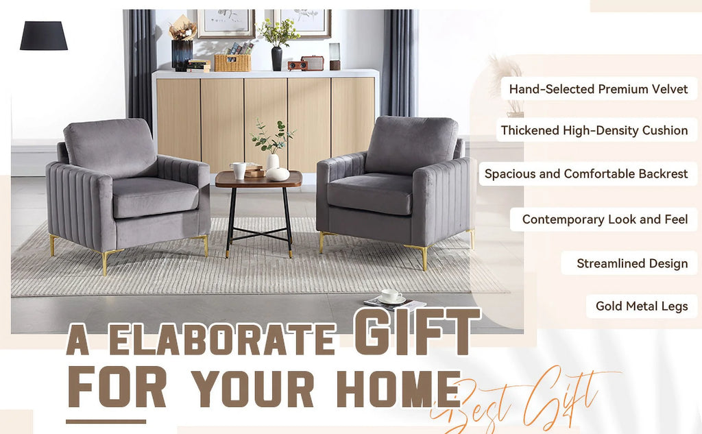 Gray Velvet Tufted Accent Chair with Metal Legs W303