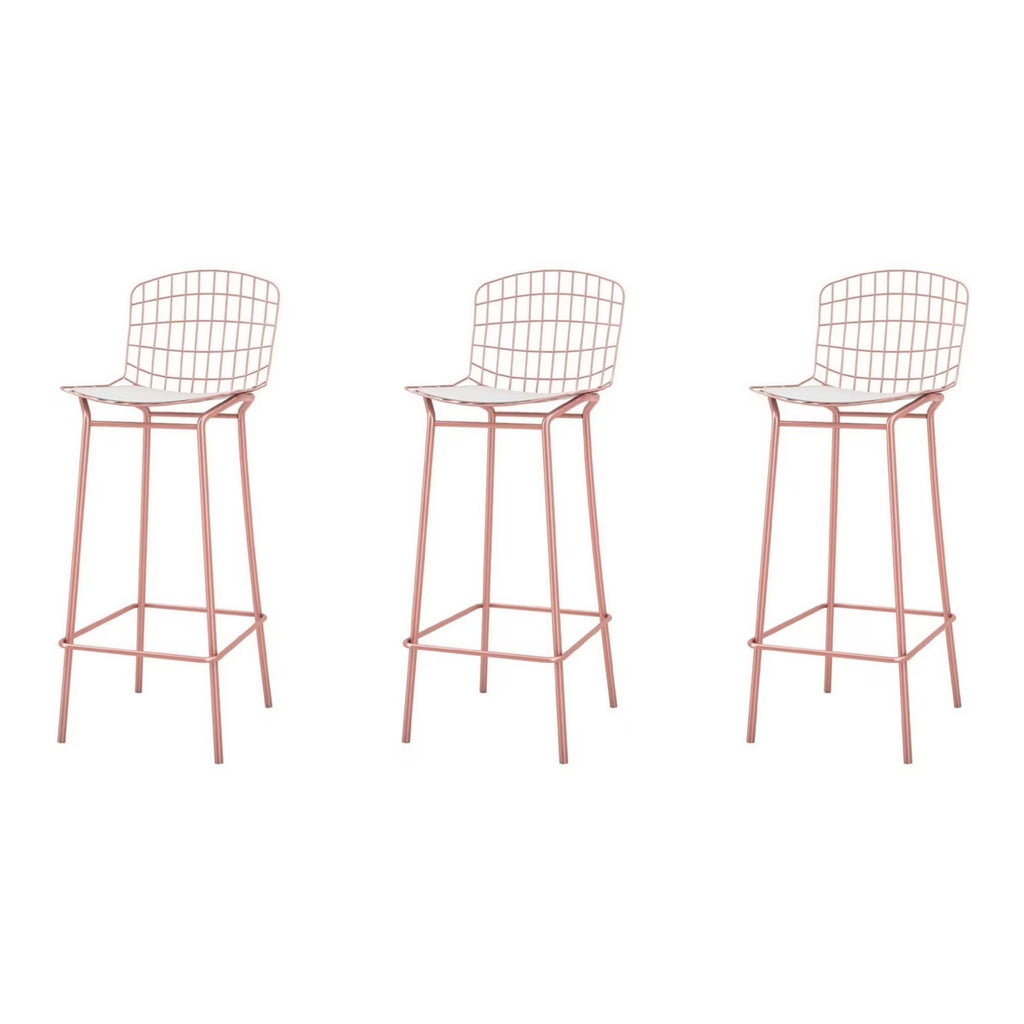 Rose Pink Gold and White Barstool Set of 3 D566351