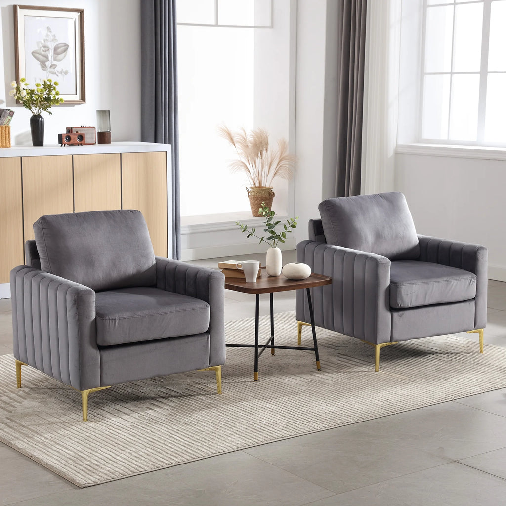 Gray Velvet Tufted Accent Chair with Metal Legs W303