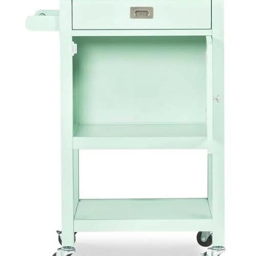 Mint Green Wood Kitchen Cart with Stainless Steel Top U28727
