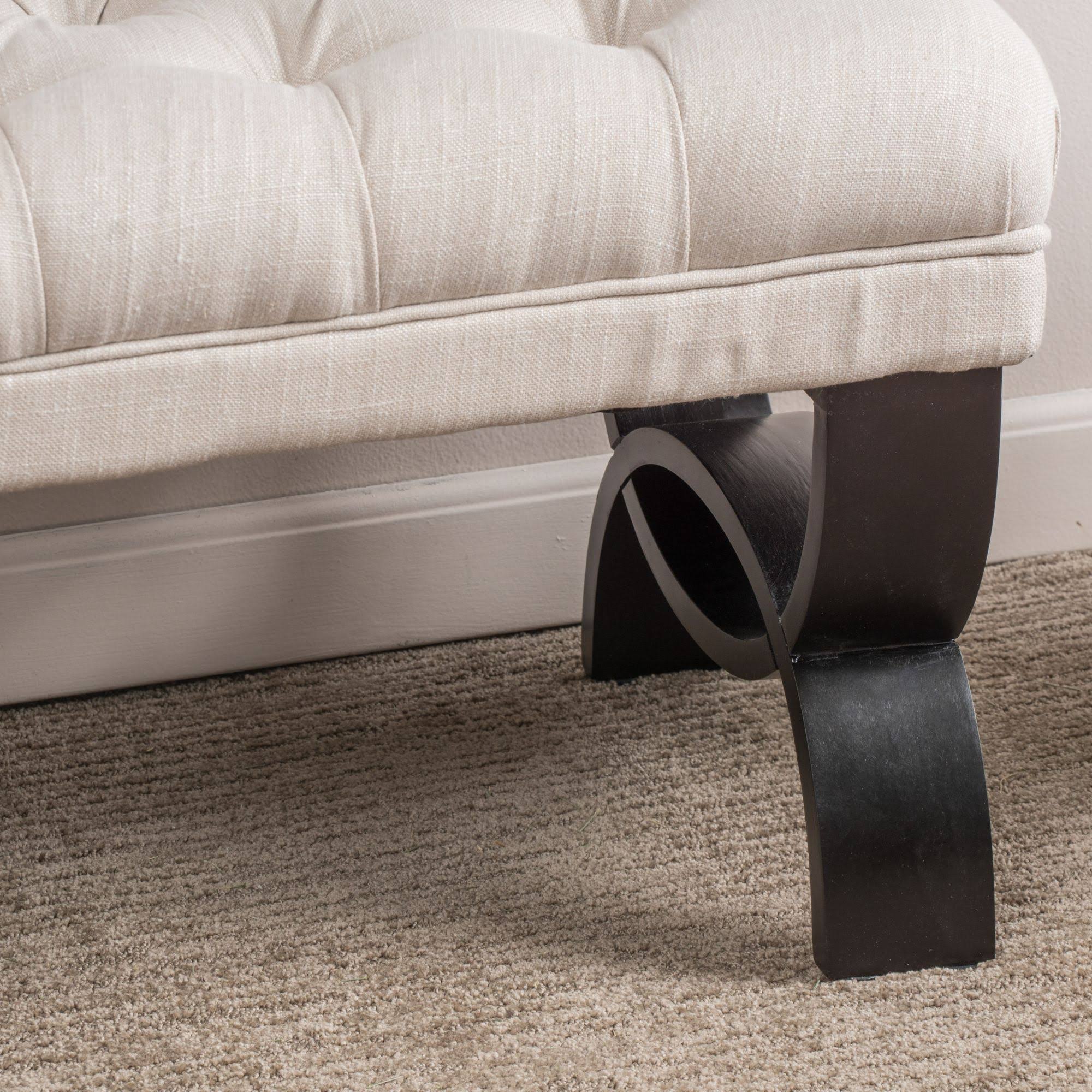 Beige and Brown Plush Tufted Rectangular Ottoman Bench H929787