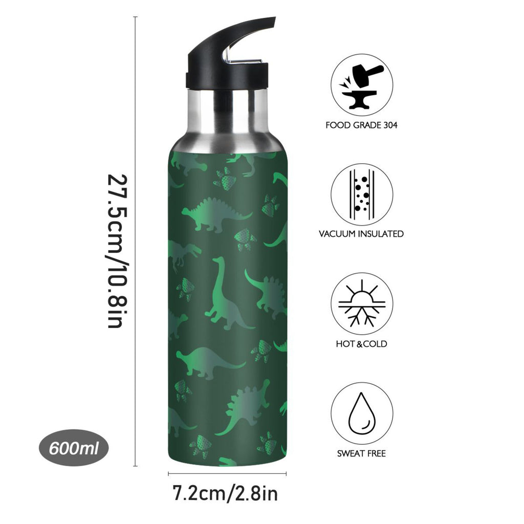 Green Dinosaur Pattern Stainless Steel Insulated Water Bottle with Straw Lid Z67347