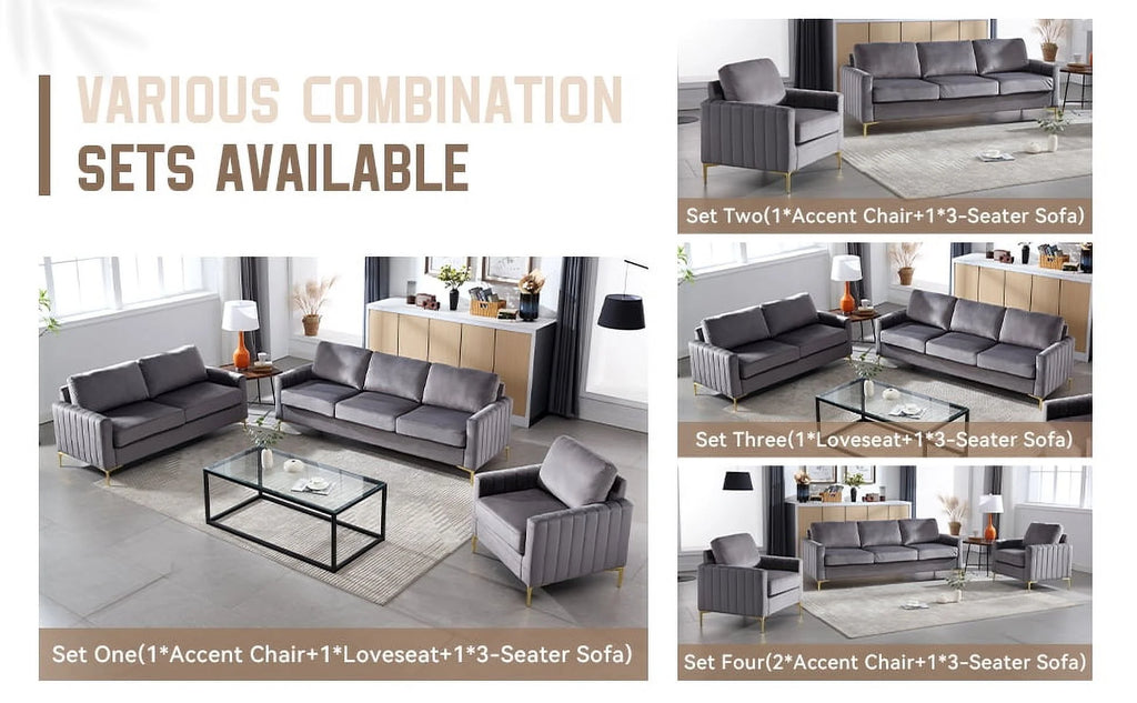 Gray Velvet Tufted Accent Chair with Metal Legs W303
