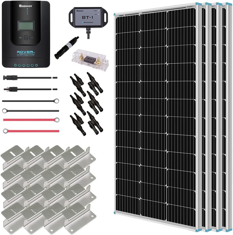400 Watt 12 Volt 4 Pcs 100W Panel 40A MPPT Charge Controller Bluetooth Module Solar Power System U583