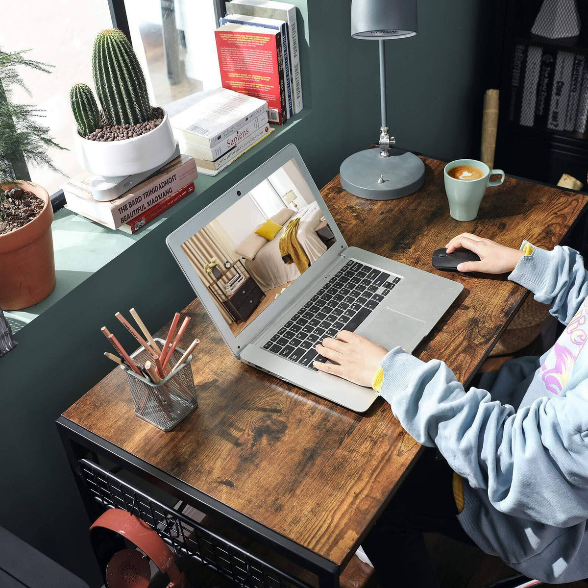 Black 39-Inch Folding Desk with 8 Hooks V57107