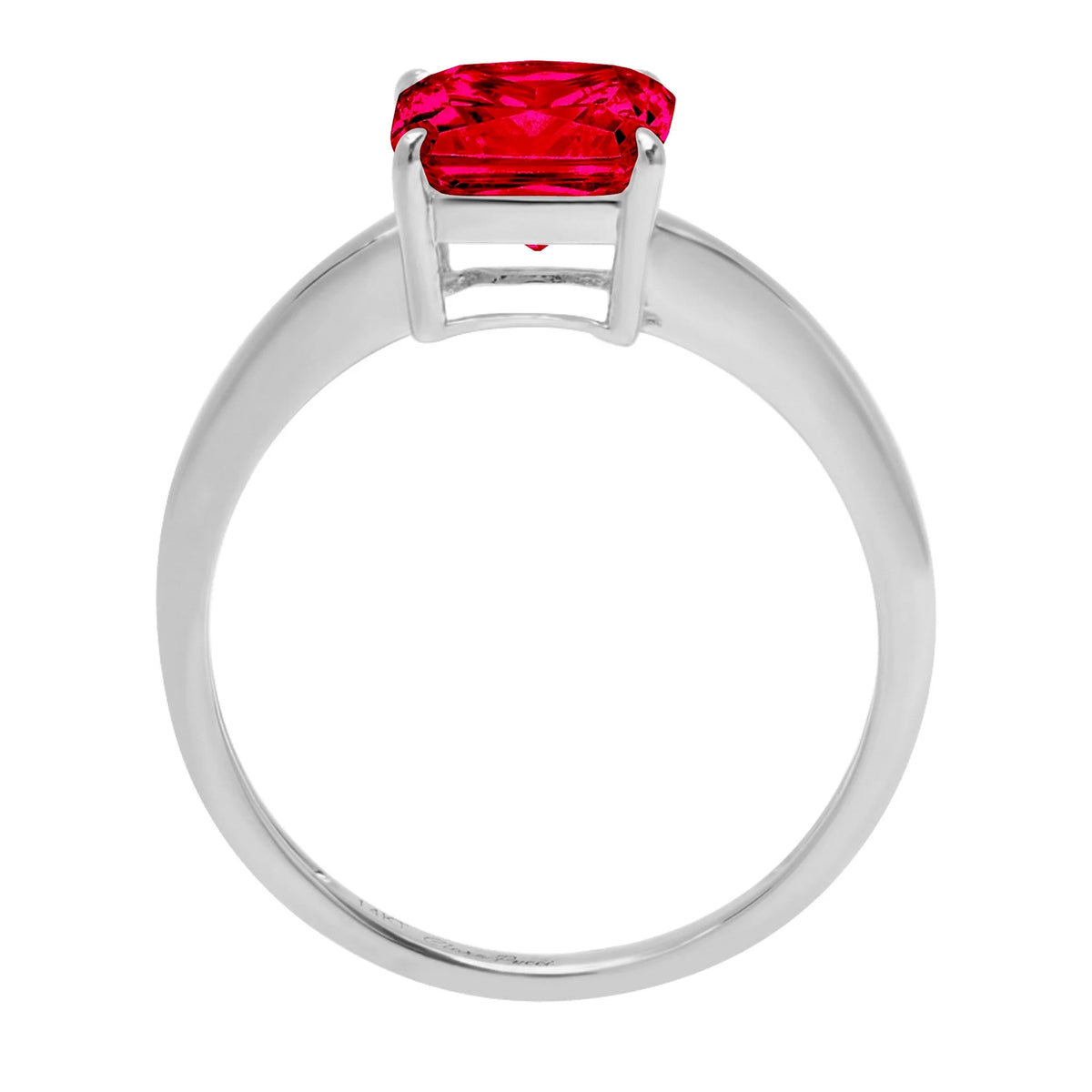 14k White Gold Asscher Cut Red Simulated Ruby Ring Size 9.5 A729