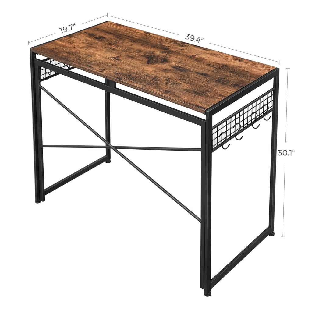 Black 39-Inch Folding Desk with 8 Hooks V57107