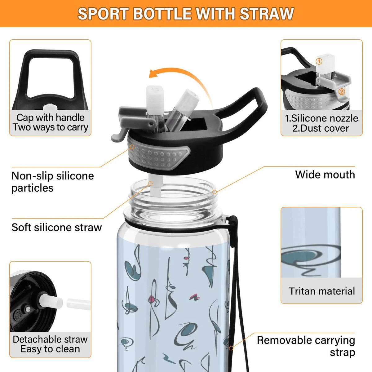 Clear 32oz Tritan Water Bottle with Straw Y800318