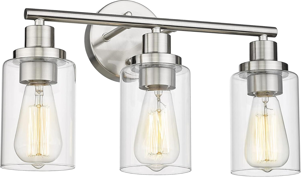 3-Light Brushed Nickel Clear Glass Vanity Wall Light Fixtures M498