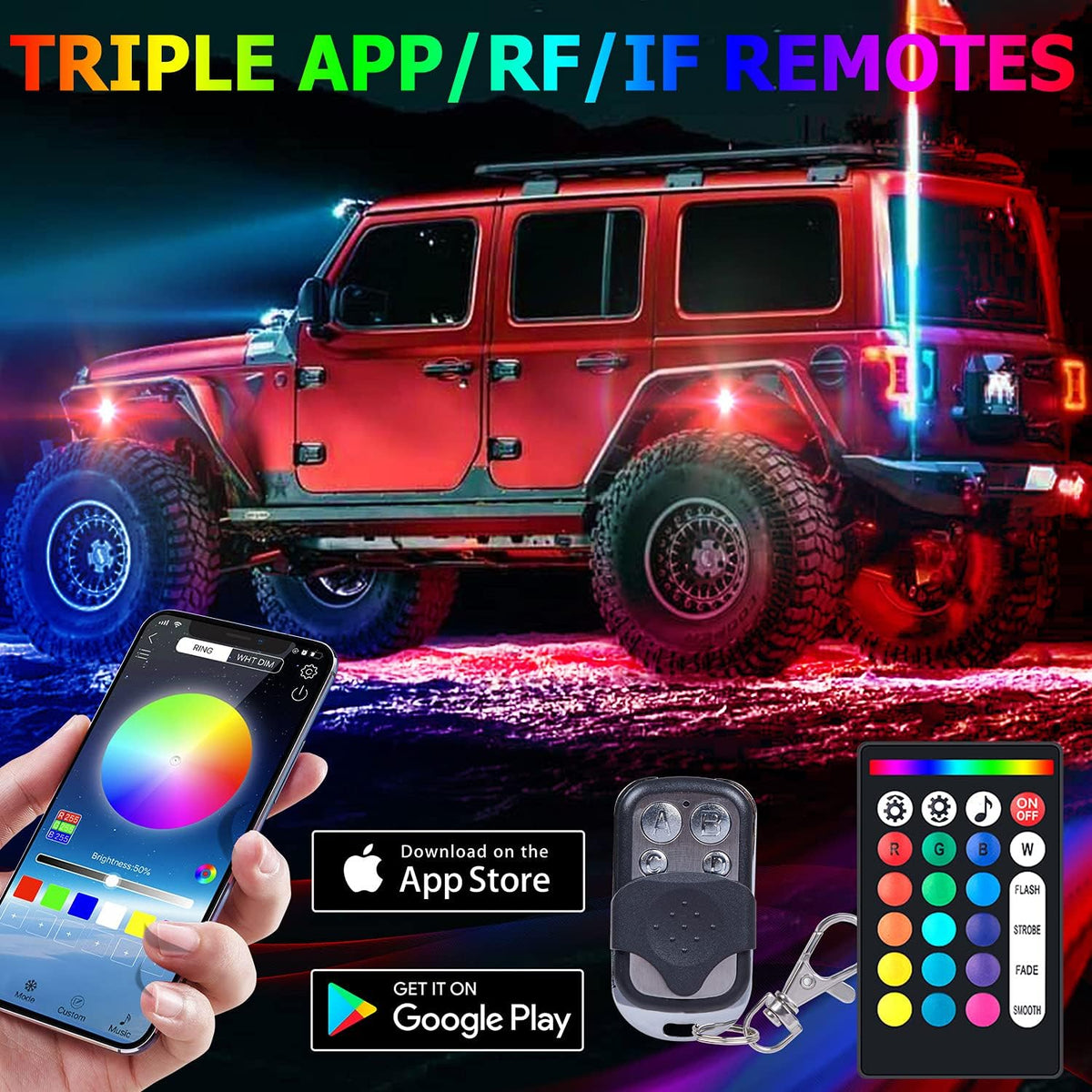 6-Pack LED RGB Neon Underglow Pod Rock Lights Kit, 96LEDs, Waterproof 12V T90073