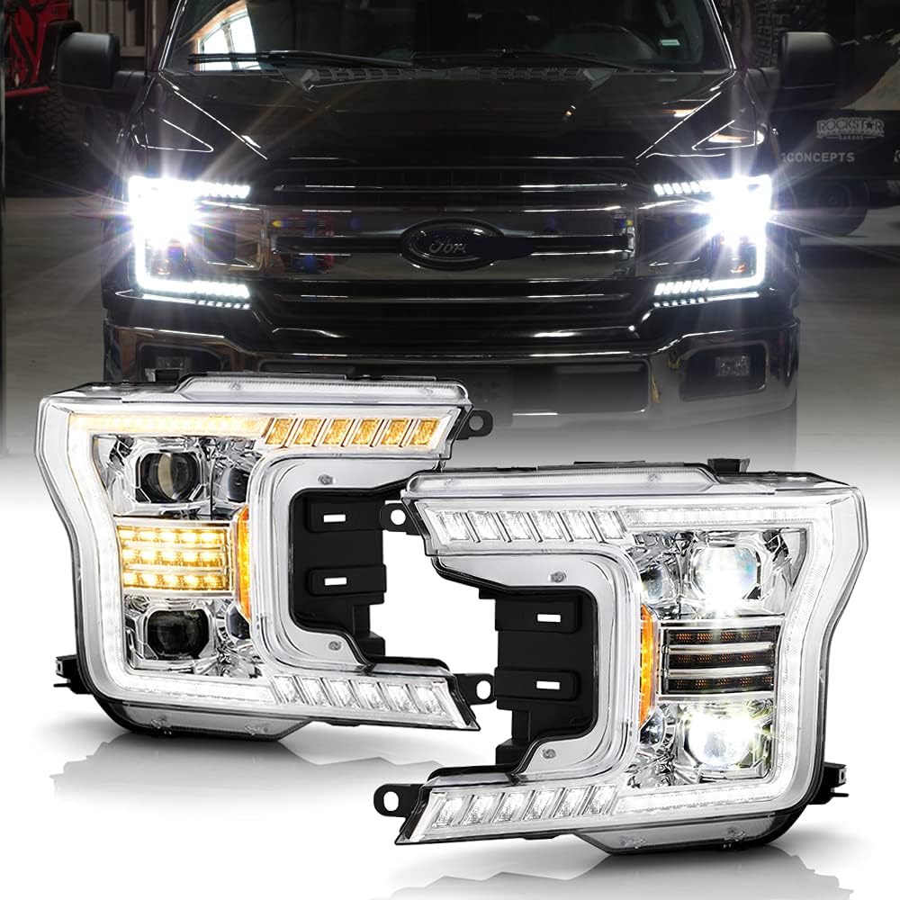 Chrome LED Tube Projector Headlights Set Left+Right P682825