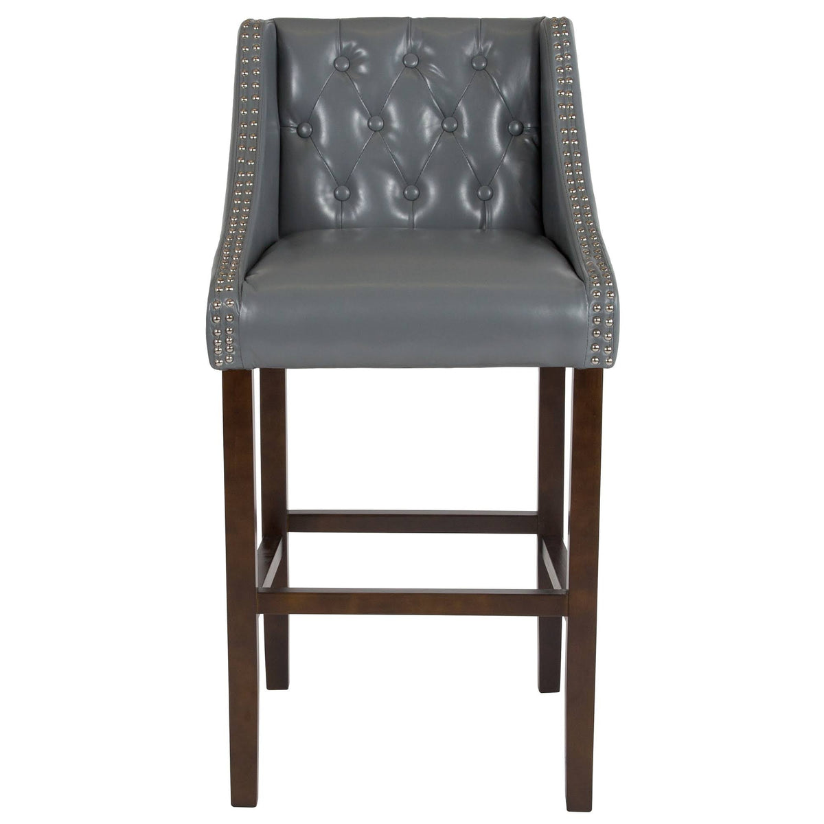 Gray Leather Button Tufted Bar Stool K300837