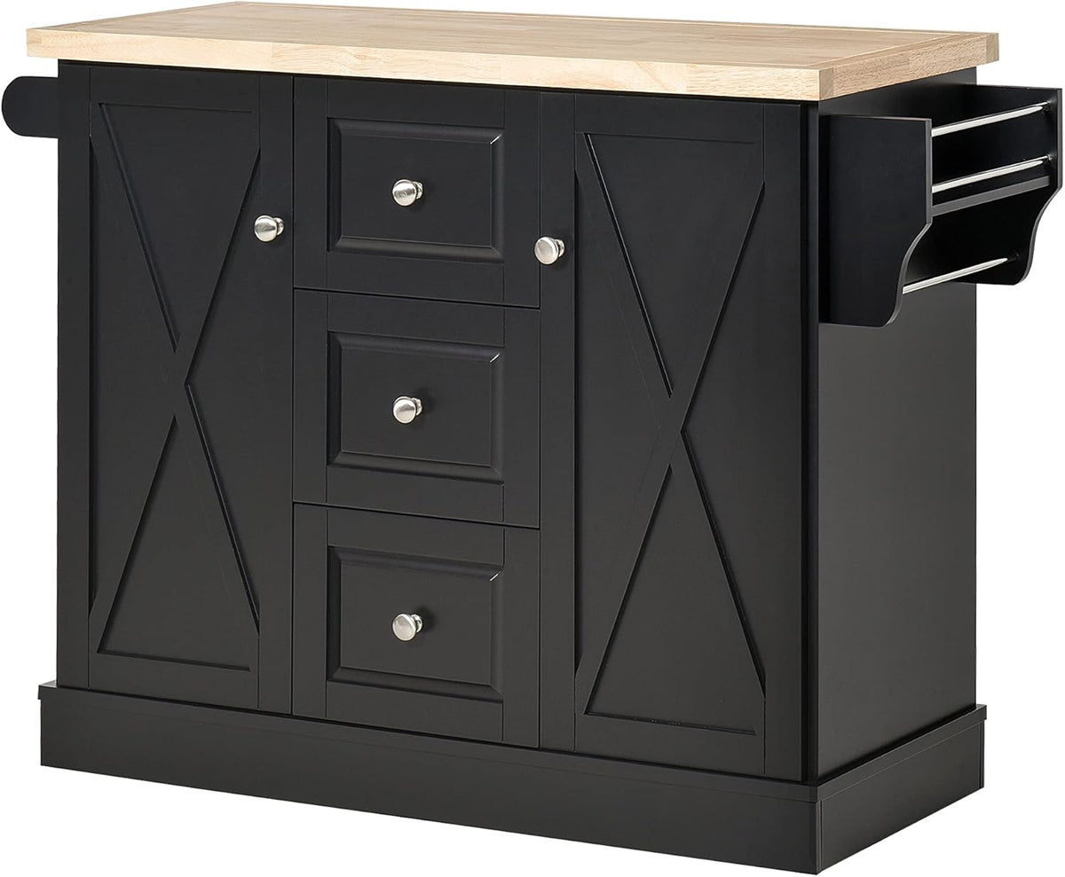 Black Mobile Kitchen Island Utility Cart with Drawers and Wheels O17718