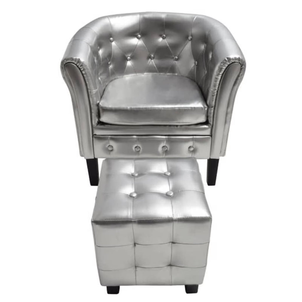 Silver Faux Leather Tub Chair with Footstool R3603