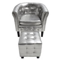 Silver Faux Leather Tub Chair with Footstool R3603
