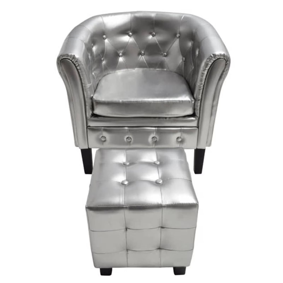 Silver Faux Leather Tub Chair with Footstool R3603