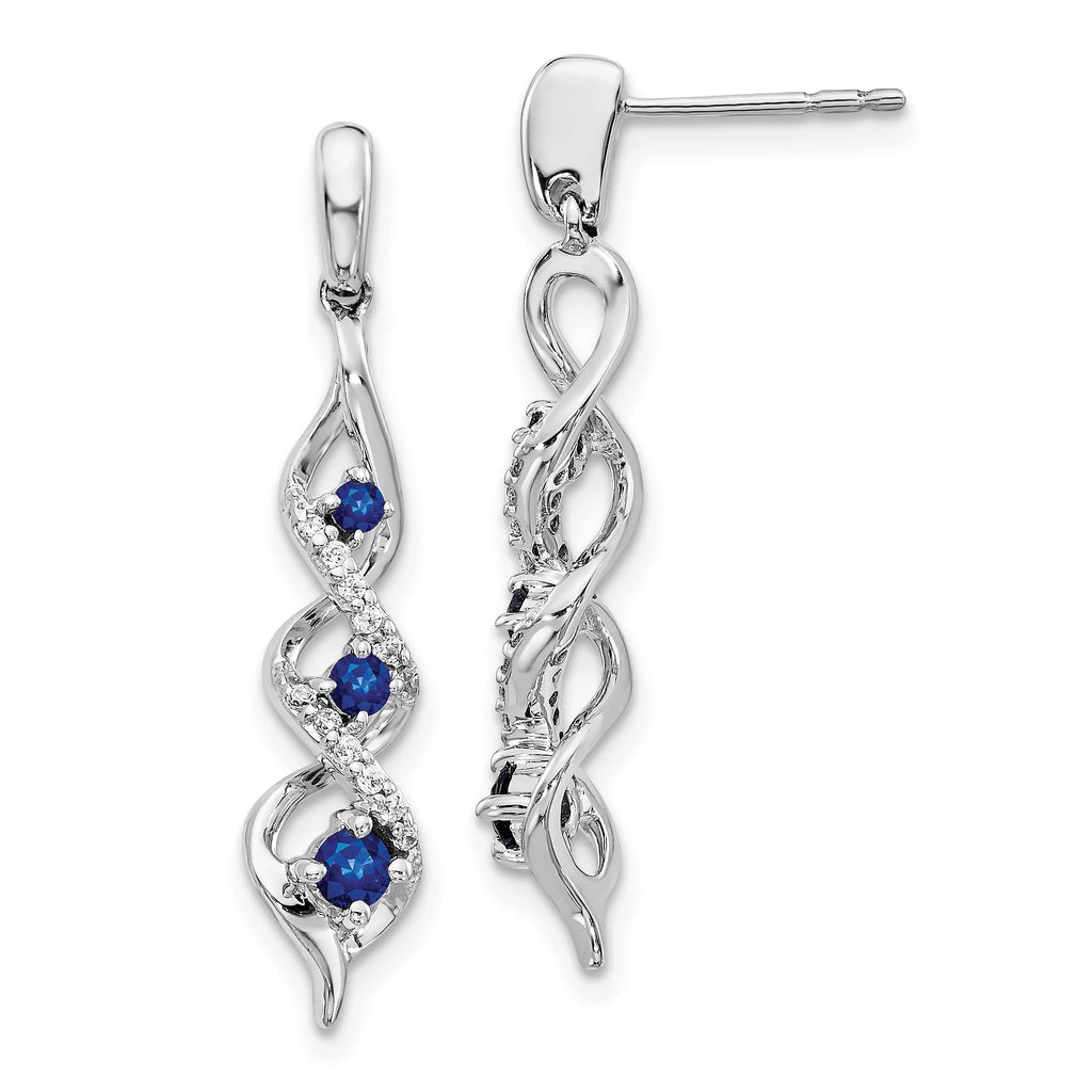 10K White Gold Diamond and Blue Sapphire Post Dangle Earrings Z233