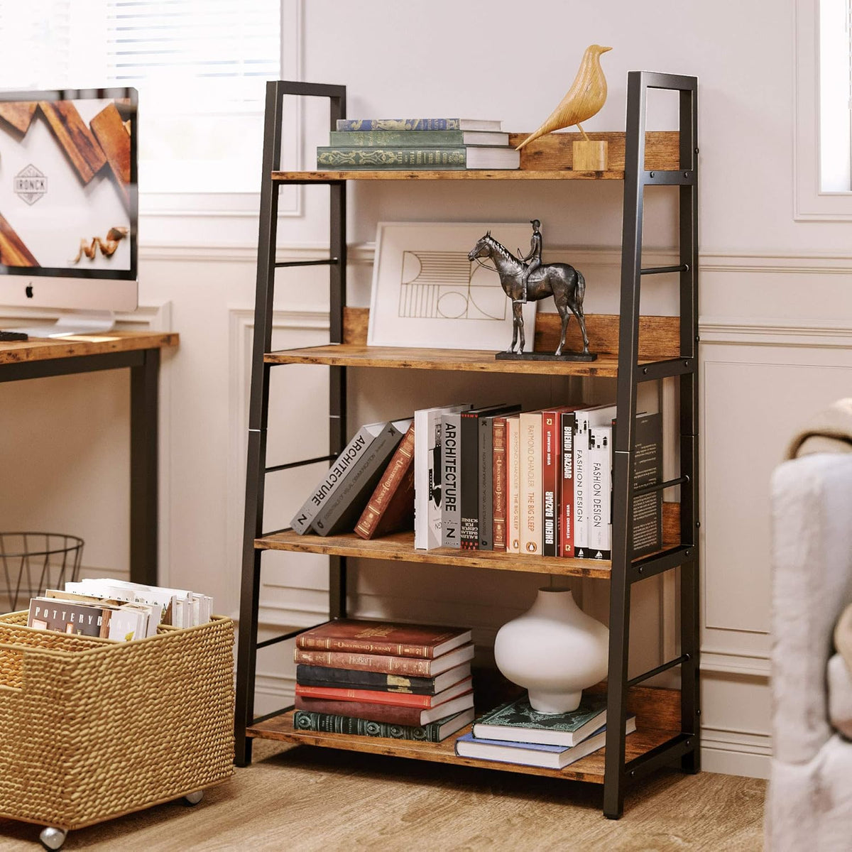 Rustic Brown 4 Tier Ladder Shelf Y390892