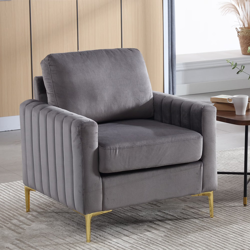 Gray Velvet Tufted Accent Chair with Metal Legs W303
