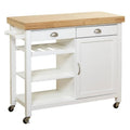 White/Natural Kitchen Cart with Wood Top V450
