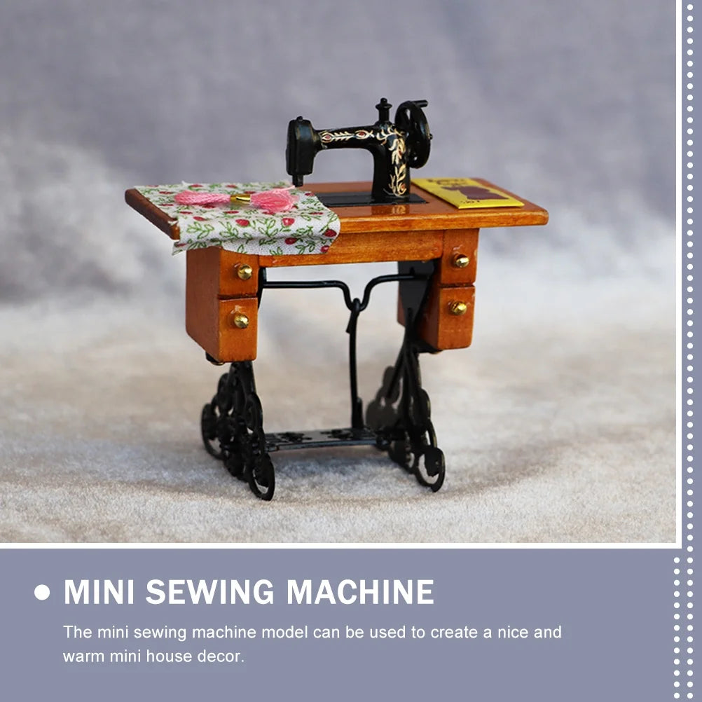 Vintage Mini Stitching Machinery Dollhouse Sewing Machine Wooden Metal Cloth A63678