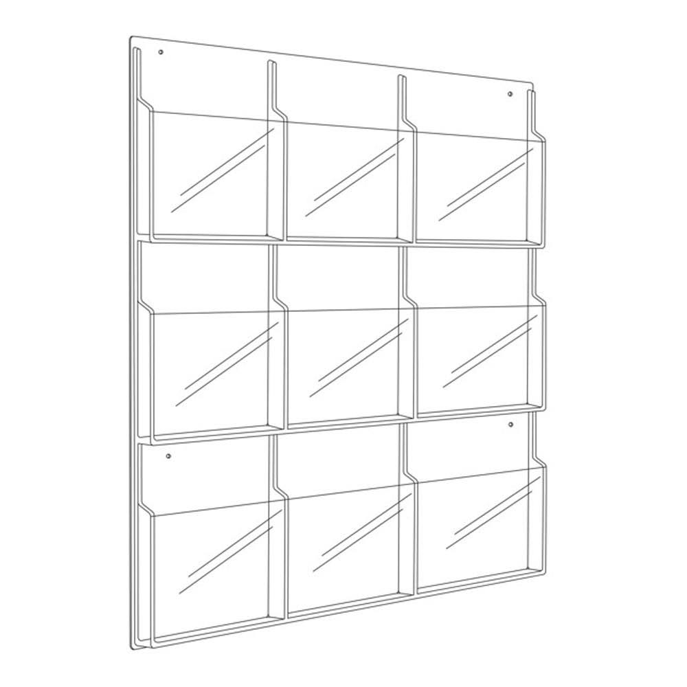 Clear 9 Compartment Wall Mount Literature Holder E615015