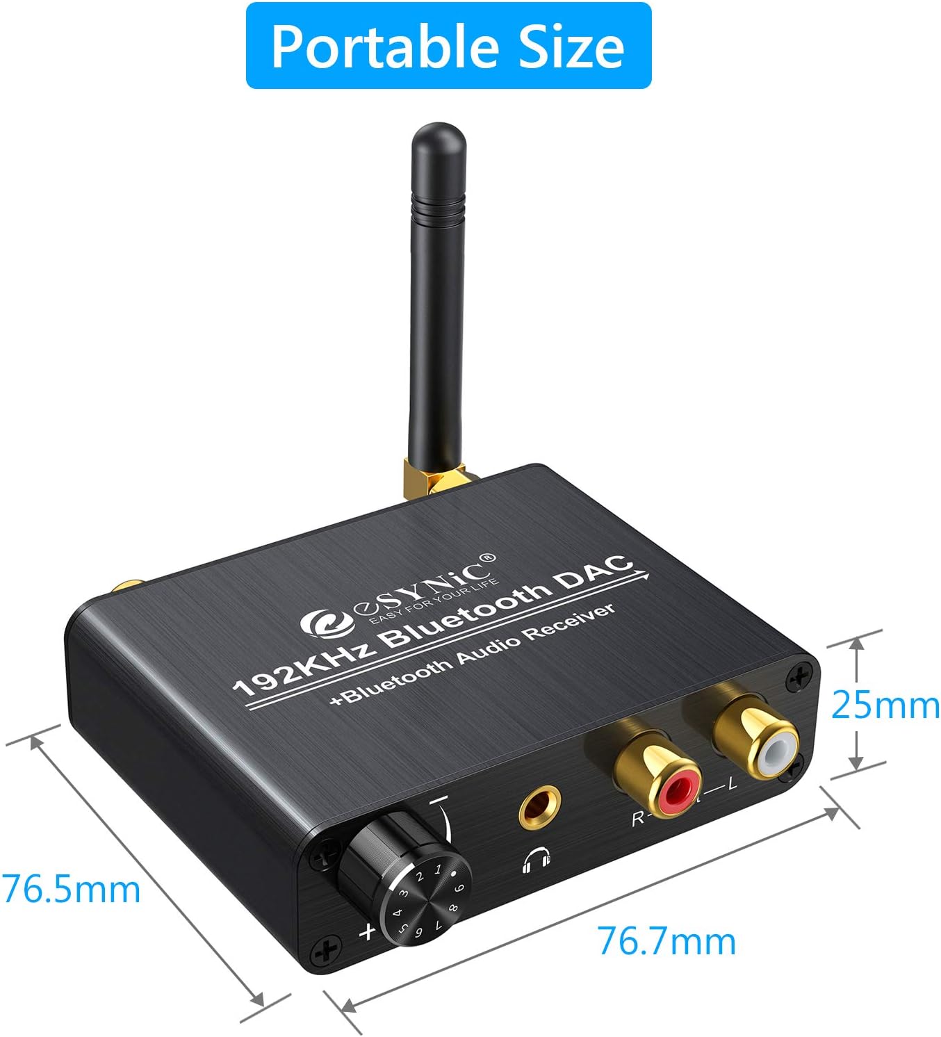 192kHz DAC Digital to Analog Audio Converter with Bluetooth 5.0 Receiver, Optical Coaxial Toslink, Stereo L/R RCA 3.5mm, Pack of 2 Q9206