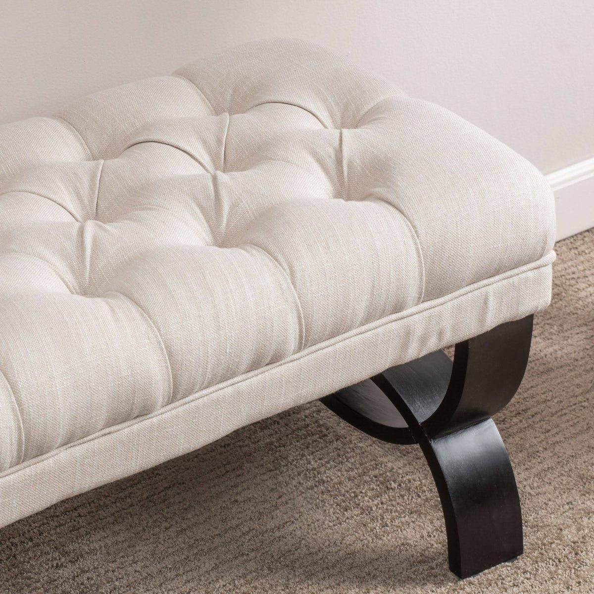 Beige and Brown Plush Tufted Rectangular Ottoman Bench H929787