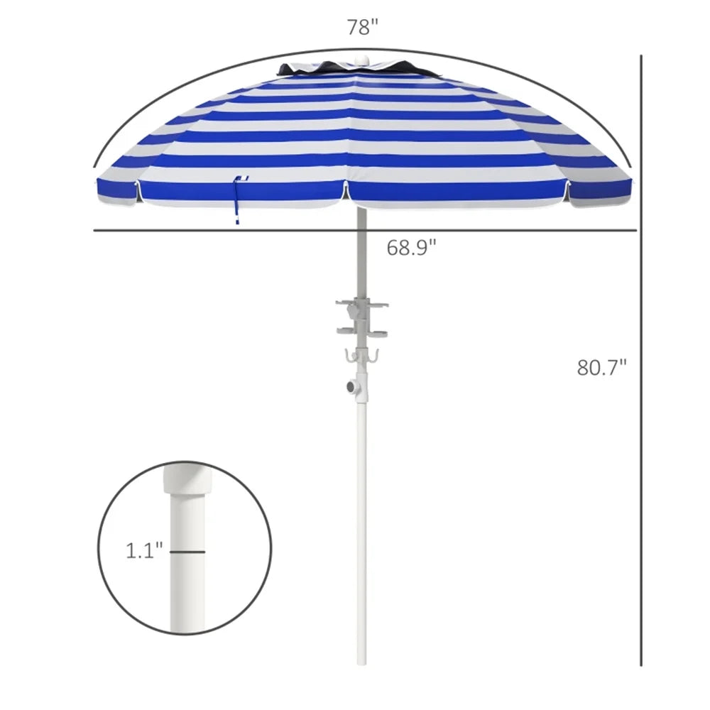 Striped Outdoor Beach Umbrella Parasol E884948