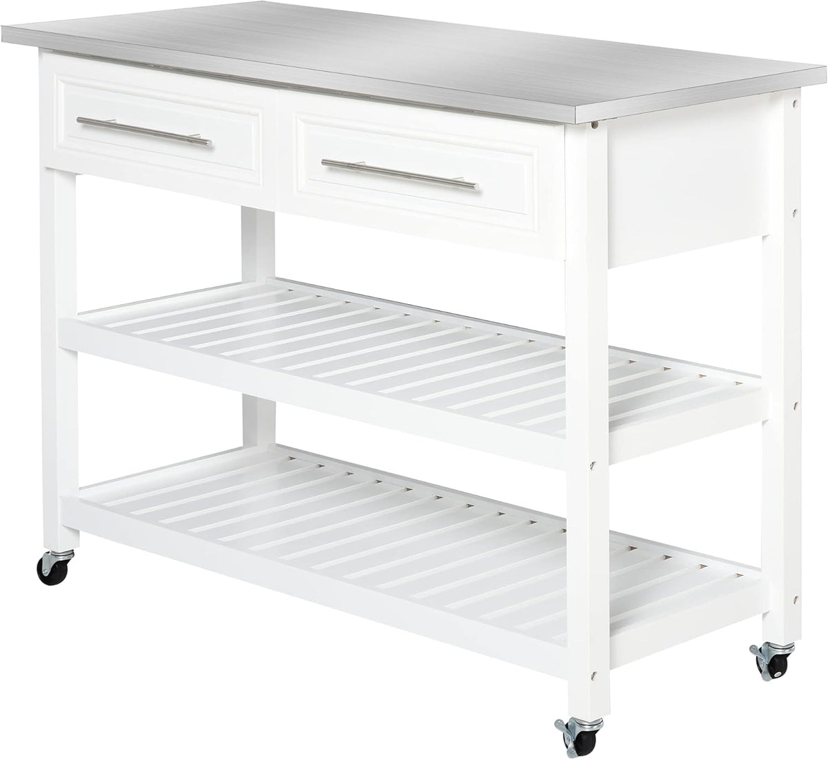 White Stainless Steel Top Kitchen Island Rolling Utility Cart with Drawers & Shelves Q1317